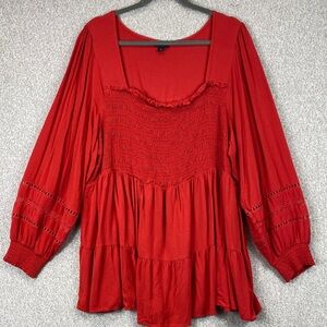 Torrid boho blouse 4X empire waist square neck balloon sleeve stretchy smocking